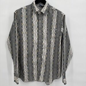 OP Y2K L/S Ocean Pacific Size M Button Up Floral Striped Men Boho